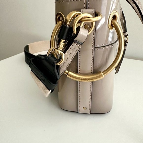 CHLOE Roy Small Gray Patent Leather Bucket Crossbody 2 Way Bag - Picture 9 of 13